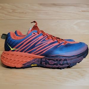 Hoka One One Speedgoat 4 Fiesta Orange Red Blue Mens Running Shoe 1106525 Wide